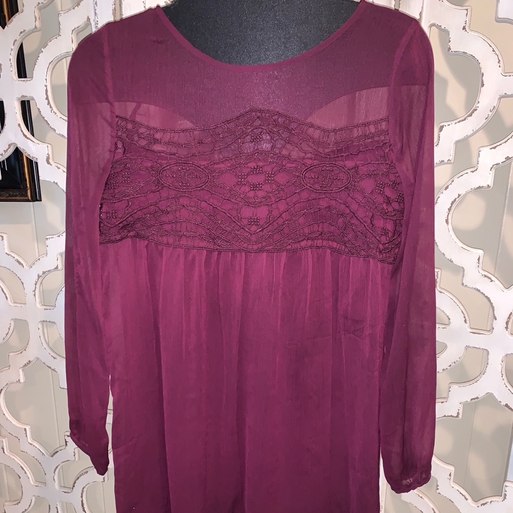 Wine colored Sheer dress, size M